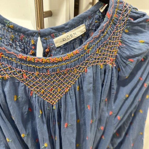 Doen Maya Cotton Midi Dress Blue Floral Embroidered xs extra small - Picture 4 of 6